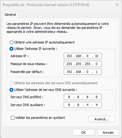 Exemple Adresse IP Fixe Windows 10