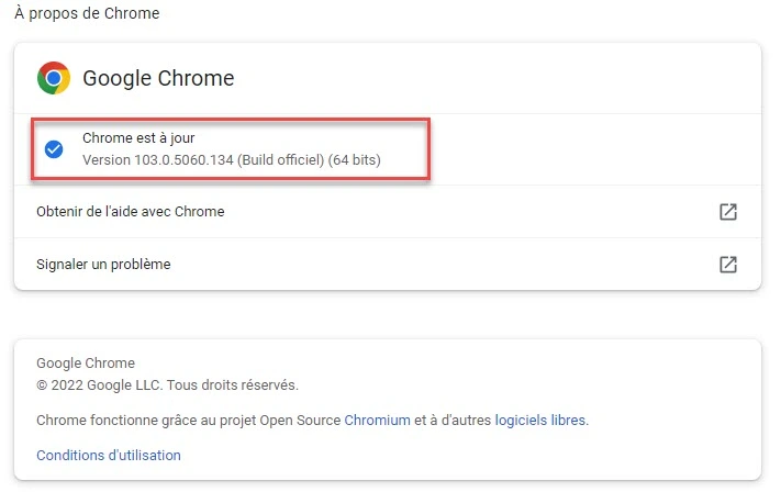 Recherche de mises à jour dans Google Chrome