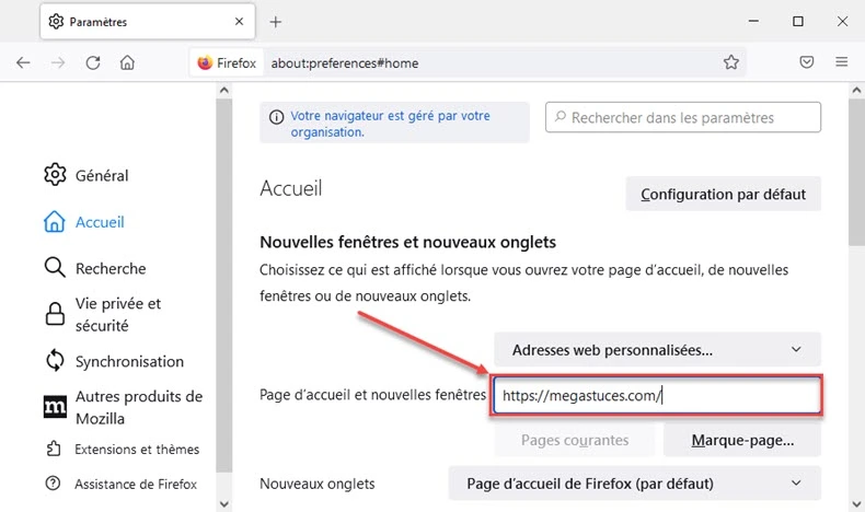 Page d'accueil firefox
