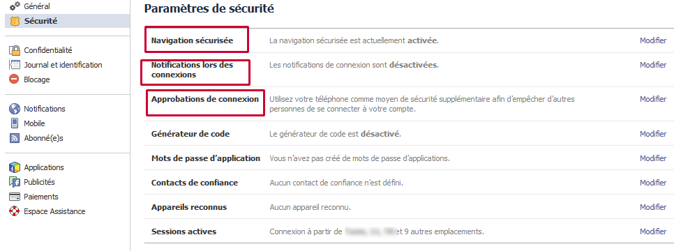 configuración de seguridad de facebook 