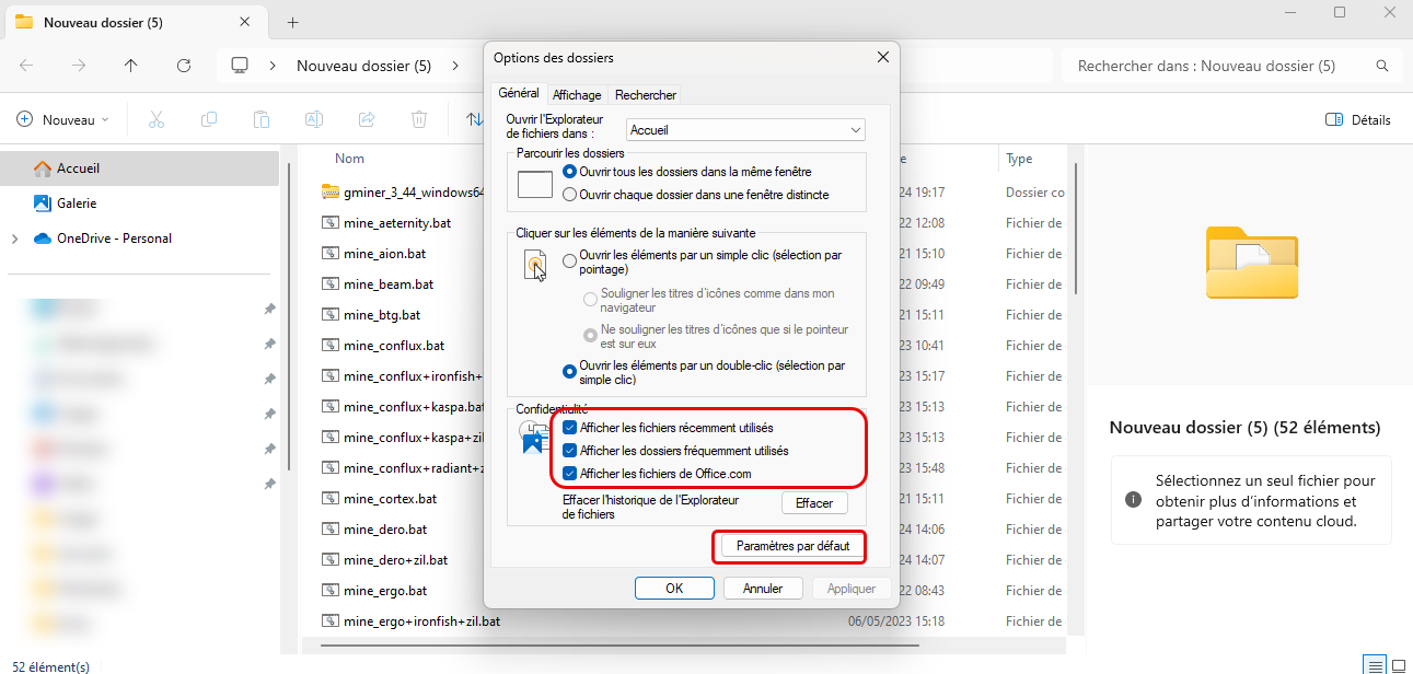 Réinitialisez les paramètres d’affichage dans l’explorateur Windows.