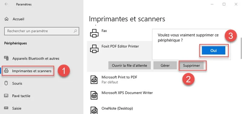Supprimer imprimante Windows 10