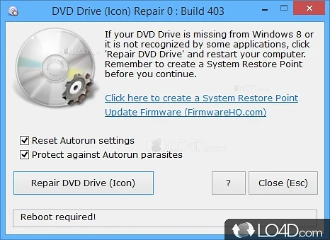 Restauration de l'icône du lecteur de DVD à l'aide de DVD Drive Repair