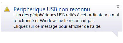 périphérique USB non reconnu windows