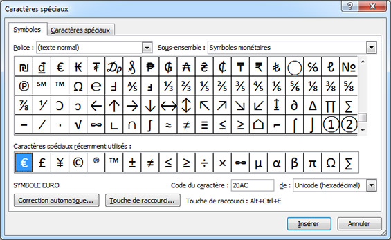 caracteres speciaux - symboles word