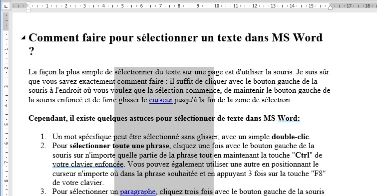 sélection verticale de votre texte