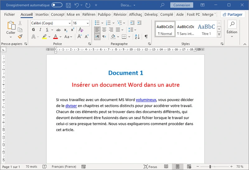 Insérer un document Word dans un autre