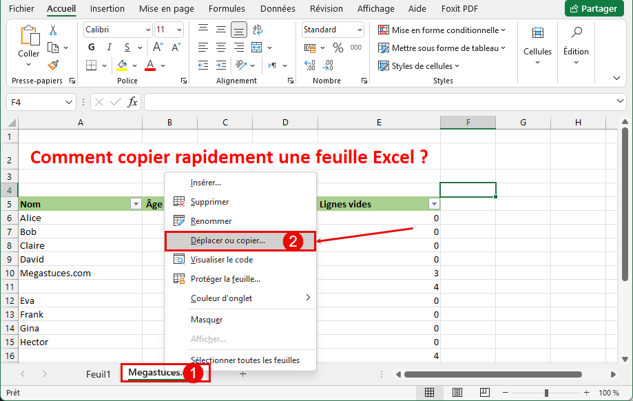copier rapidement une feuille Excel