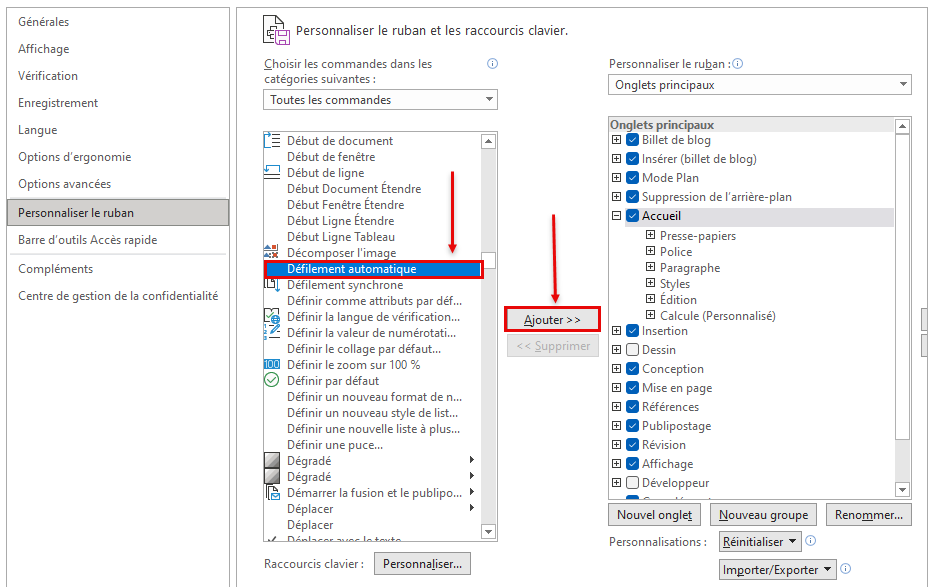 Défilement automatique Microsoft Word