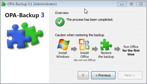 OPA-Backup restaurer l'activation office