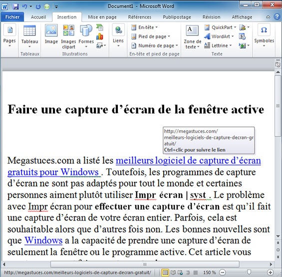 exemple liens hypertexte dans un document word 2010