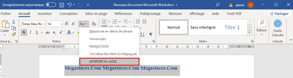 iNVERSER lA cASSE dans Word