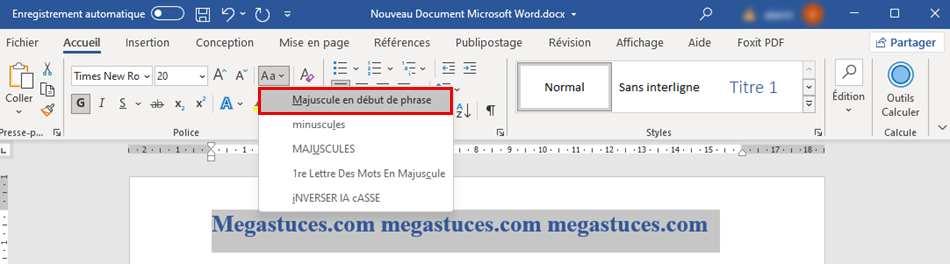 changer la casse des lettres dans Word