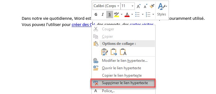 supprimer un lien hypertexte