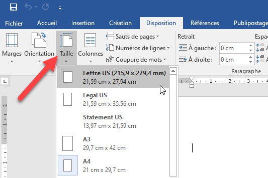 changer taille document word