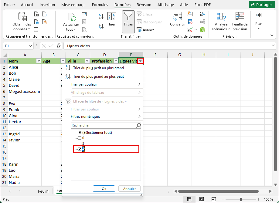 Comment supprimer des lignes vides dans Excel