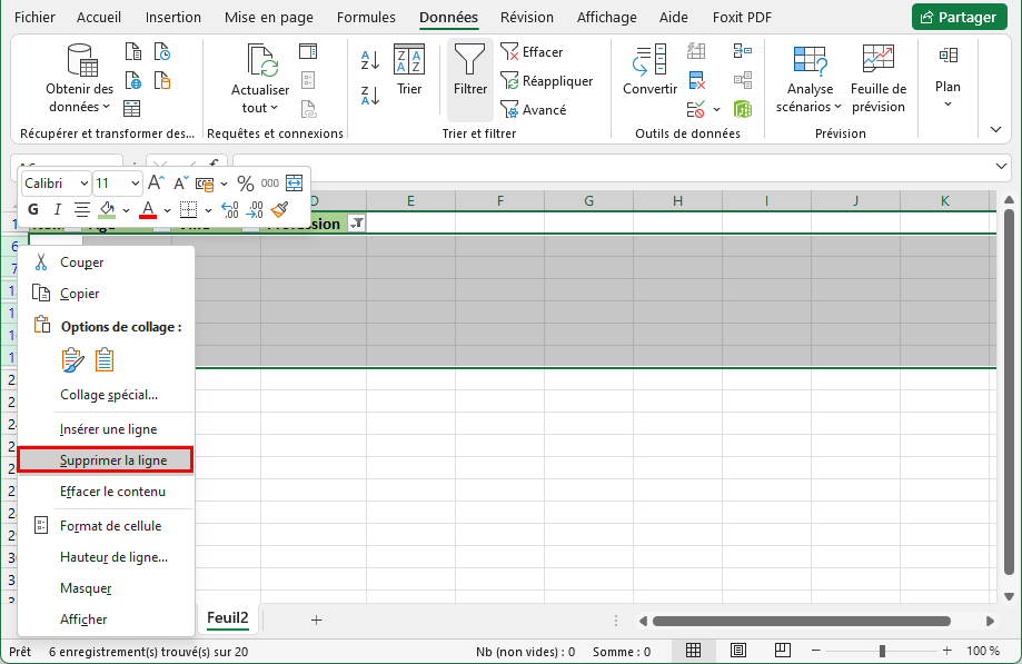 supprimer des lignes vides dans Excel
