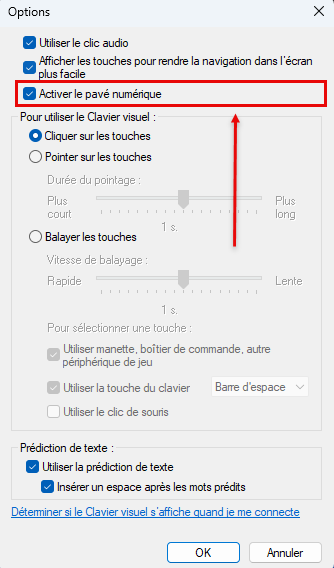 Activer le pavé numérique