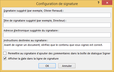 Configuration de signature 