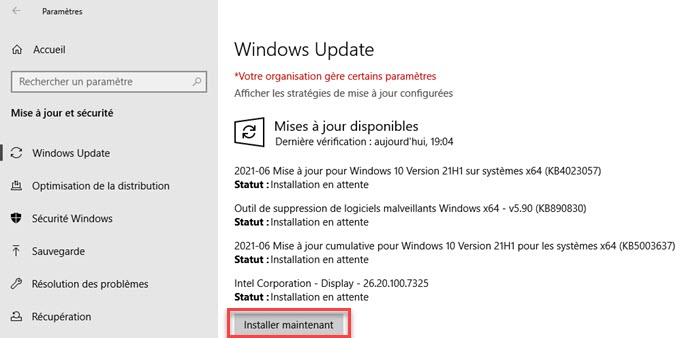 Mettre à jour Windows 10