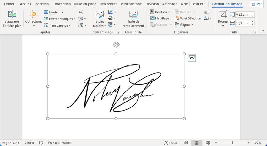 signature manuscrite Microsoft Word