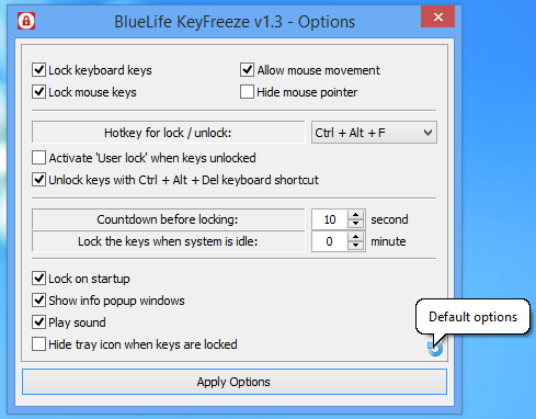 Bluelife KeyFreeze pour verrouiller le clavier et la souris 