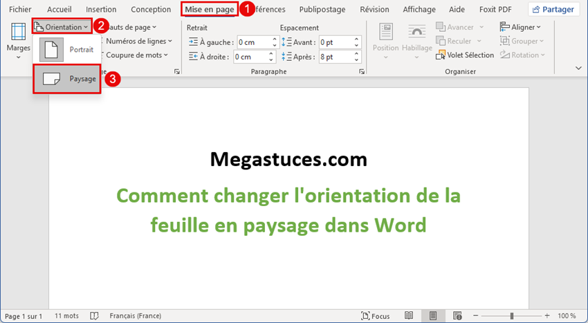 Comment changer l'orientation de la page dans Microsoft Word