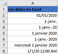 differents format dates en excel