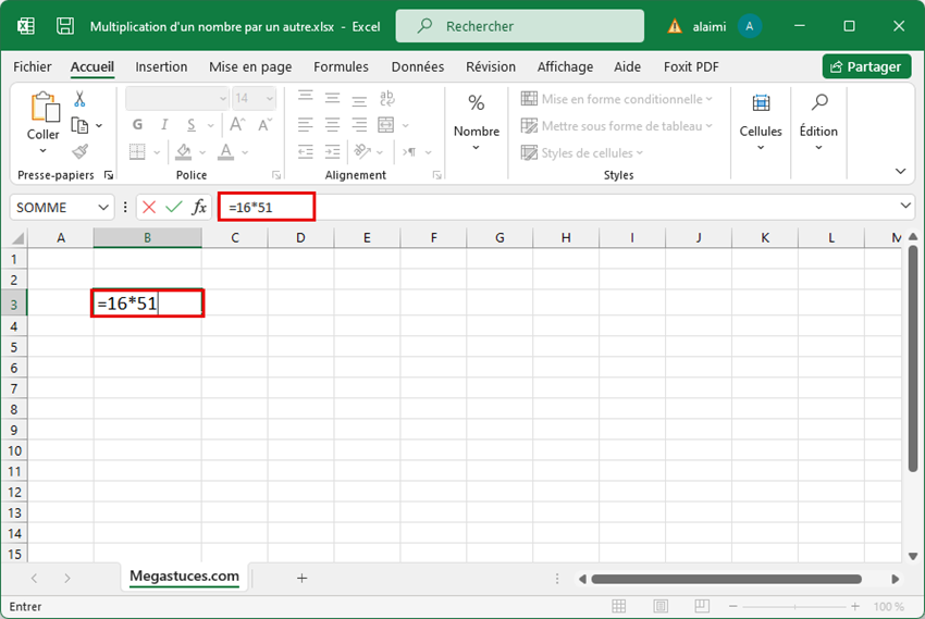 Effectuer une multiplication dans un Microsoft Excel