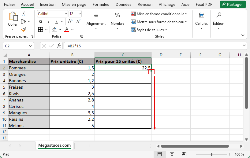 Multiplier une colonne par un nombre Excel