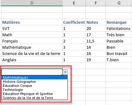 liste déroulante Excel