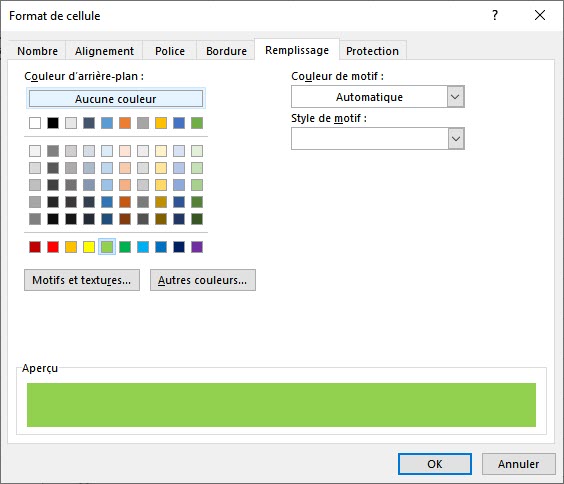 Modifier la couleur de fond d'une cellule Excel