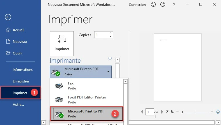 Utiliser l'imprimante PDF intégrée de Windows 10 pour Créer fichier PDF 