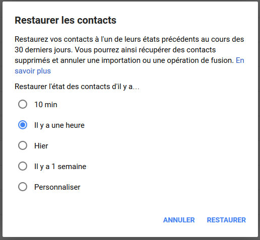 Restaurer contacts Android à l'aide de Gmail