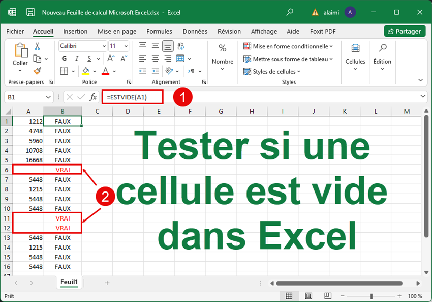 tester si une cellule est vide dans Excel
