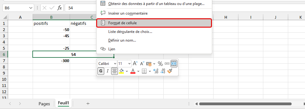 Format de cellule excel