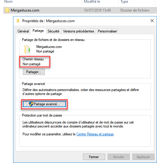 Partage avancé windows