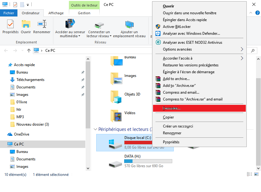 formater des partitions de disque dur dans Windows 10