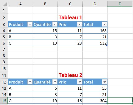 deux tableaux Excel 