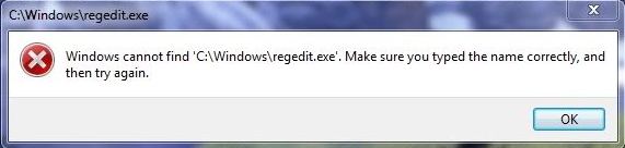 Windows ne peut pas trouver regedit.exe