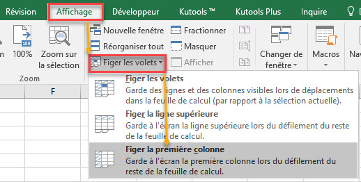 Figer la première colonne dans excel