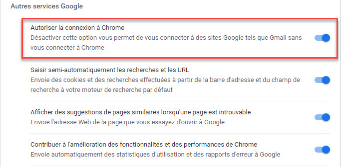 Désactiver la connexion automatique dans Chrome