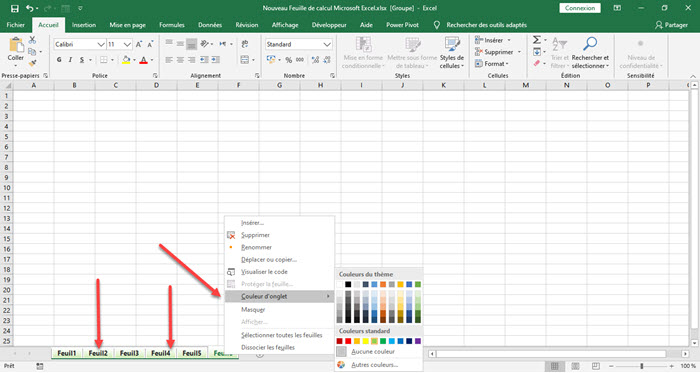 Comment colorer plusieurs onglets de feuille de calcul à la fois dans Excel