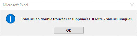 récapitulatif du nombre de valeurs supprimées Excel
