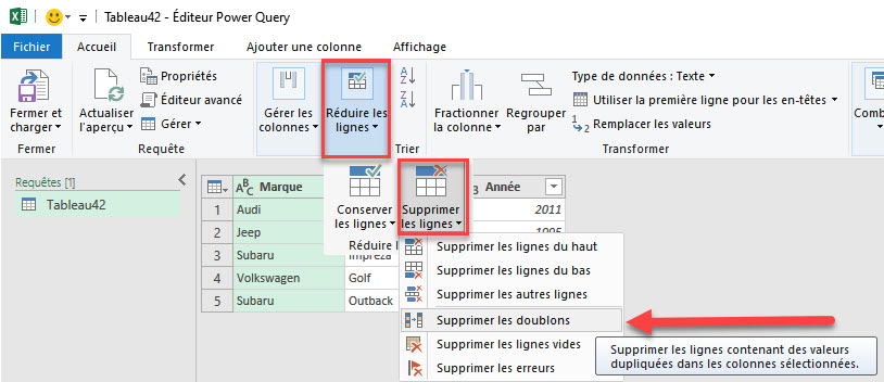 Supprimer les doublons dans colonne excel