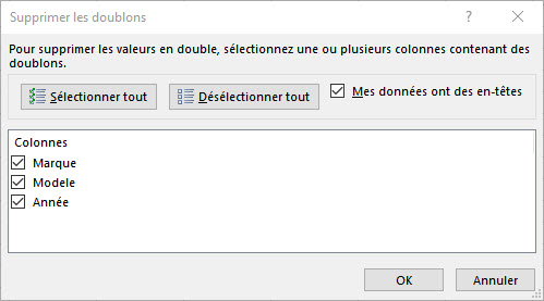 Supprimer les doublons excel