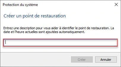 description de point de restauration Windows 10