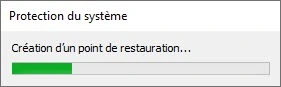 processus de création d'un point de restauration Windows 10 