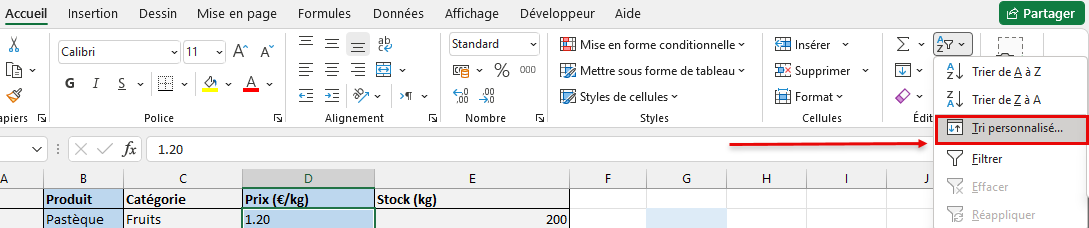 Tri personnalisé dans Excel