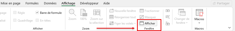 Afficher la fenêtre Excel